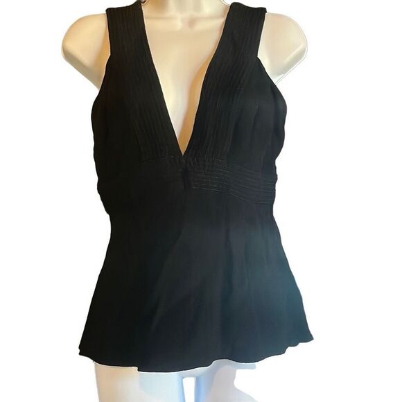 Trouve Small Black Deep Plunge V Neck Embroidered Sleeveless Top Zip Up Dressy - Picture 1 of 9